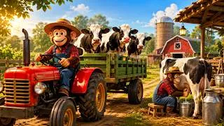 Thumbnail: Monkey Farmer Transports Cows & Milking Process | Funny Animal Cartoon 🐄