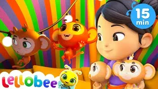 Thumbnail: 5 Clumsy Monkeys 🐵 | Lellobee City Farm | Kids Songs | Moonbug Mornings 🌞