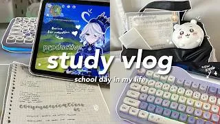 Thumbnail: 6am study vlog 🗒️☕ a school day in my life, muji cafe, cozy studying ft. my cat ⭑.ᐟ