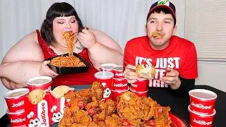 Thumbnail: Jollibee Chicken & Noodles with Hungry Fat Chick • MUKBANG