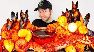 Thumbnail: $500 SEAFOOD BOIL • LOBSTER TAILS, JUMBO SHRIMP, SEA SCALLOPS, ONION & SWEET CORN • Mukbang & Recipe