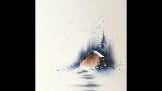 Thumbnail: Snowy winter scenery - oil pastel drawing