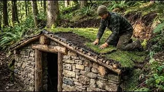 Thumbnail: Building a Hidden Hillside Dugout Shelter With Stone, Logs and a Grass Roof  Full Buil