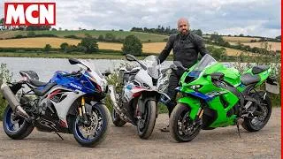 Thumbnail: Is budget better? | Suzuki GSX-R1000R vs Kawasaki ZX-10R vs BMW S1000RR on the road | MCN