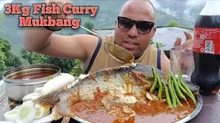 Thumbnail:  Spicy 🔥 Fish Curry 🔥🔥 White Rice Sailed Mukbang green chilli salad 🥗 Mountainous Hungry  3kg Fish 😛