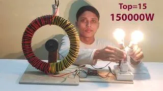 Thumbnail: Top 15 Free electricity energy 150000W 220v magnetic generator with light bulb at home.