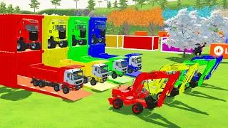 Thumbnail: Colorful trucks - ALL COLORFUL LIEBHER EXCAVATOR, MAN DUMP TRUCK TRANSPORTING TO COLORFUL GARAGE