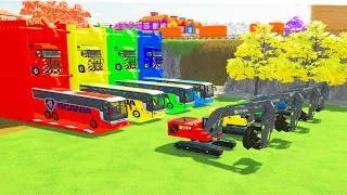 Thumbnail: Colorful trucks - ALL COLORFUL SCANIA AUTOBUS, EXCAVATOR TRANSPORTING AND PARKING TO GARAGE