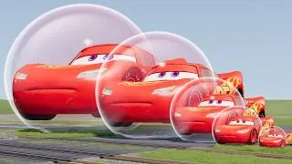 Thumbnail: Big & Small Lightning Mcqueen in Inflatable Balloon vs Trains | BeamNG.Drive