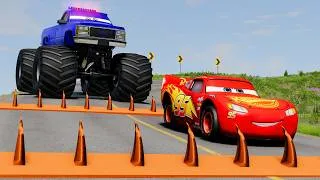 Thumbnail: Lightning McQueen Escapes Monster Trucks Police! Ultimate BeamNG.drive Crash Challenge