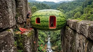 Thumbnail: How to build a house inside a giant artificial melon while it's raining heavily.