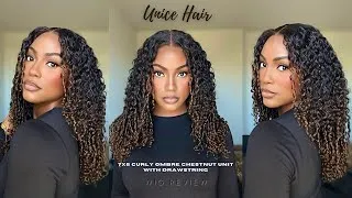 Thumbnail: NEW Viral  Chestnut Brown Glueless Curly Finger Coil Wig Install Ft UNice Hair 