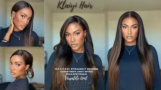 Thumbnail: Perfect Fall Color! 13*4 Lace Frontal Ombre Chestnut Brown Yaki Straight Glueless Wig Ft.Klaiyi Hair
