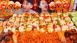 Thumbnail: 🔥 MASSIVE 40 BOILED EGGS EATING CHALLENGE! 🌶️ Spicy Noodles & King Oyster Mushroom with Pari Achar