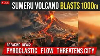 Thumbnail: "Mount Sumeru BLASTS 1,000m Ash Cloud — 3.5km Flows RACE Down Slopes as Risk INTENSIFIES!"