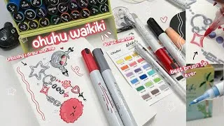 Thumbnail: OHUHU waikiki ♡ acrylic markers //  top-press valve tech ✩ [ all color swatches and draw with me ]
