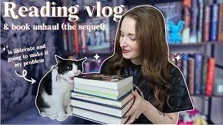 Thumbnail: These books aren't sparking joy (unhauling, DNFing, & slumping😬) | Reading vlog 📚📝🐈