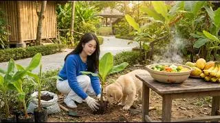 Thumbnail: A day spent planting banana saplings, harvesting crops on my farm, and cooking.