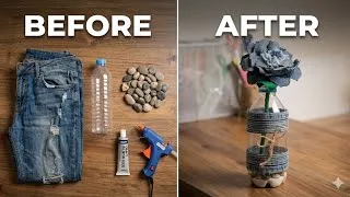 Thumbnail: "From Trash to Treasure: Upcycling Old Jeans and Plastic Bottles into Elegant Decor"#plasticbottle