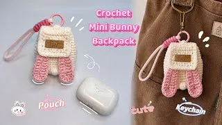 Thumbnail: Crochet Mini Bunny Backpack 🐰| Airpod Pouch & Keychain Tutorial | Beginner Friendly