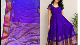 Thumbnail: Convert Border Saree into Long Gown ll Long Frock/dress Cutting and Stitching Easily ll Saree Reuse 