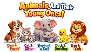 Thumbnail: Animals and their Young ones | Animals and their babies | First words for babies | English vocab