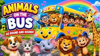 Thumbnail: Animals on the Magic Bus 🚌🐶🐱 | Animal Sounds Song for Kids | Nursery Rhymes for Toddlers