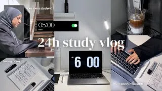 Thumbnail: 24h study vlog | 5am wake up, lots of studying, taking notes, business student study routine