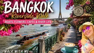Thumbnail: 🇹🇭 Bangkok Riverside Walk 🌿🌊 | Traditional Boats, Flowers, Cafés & River Life