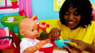 Thumbnail: Baby doll Stays Home Sick | Playing with Magic Snow