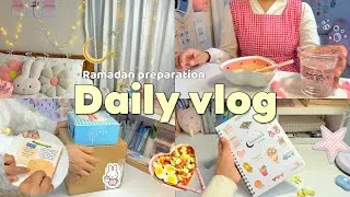 Thumbnail: Daily vlog 🌷🍵| Ramadan Preparation 🌙🕌✨ | Productive day in my life 🧺🎀 | Study vlog 📚| Unboxing 📦
