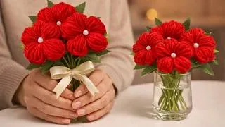 Thumbnail: 🌸DIY Yarn flower bouquet | How to make flower bouquet with your Fingers | DIY Woolen Flowers✨