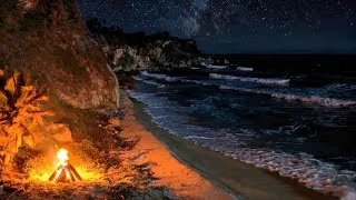 Thumbnail: Sleep Music With Ocean Sounds and Campfire on the Beach, Deep Sleep Music