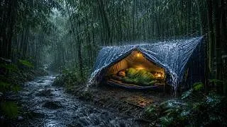 Thumbnail: SHIVERING IN THE HEAVY RAIN, STRUGGLING DURING A NON STOP THUNDERSTORM ‼️CAMPING WITH A WARM TENT