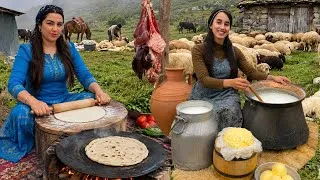 Thumbnail: Shepherd’s Life of Iran : Ancient Butter Making Method , Nomadic Dishes & Fresh Sadj Bread 