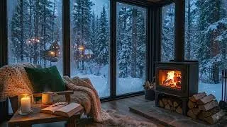 Thumbnail: Cozy Winter Jazz 🎄 Warm Fireplace & Snowy Mountain Ambience | Relaxing Music for Sleep & Relaxation