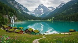 Thumbnail: Beautiful Relaxing Music🌿Peaceful Mountain Lake & Waterfall Sounds for Stress Relief & Depression