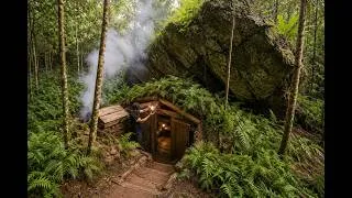 Thumbnail: I built a wooden house underground, beneath a large rock crevice.