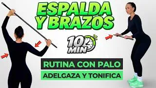 Thumbnail: 8 Ejercicios para ADELGAZAR BRAZOS Y ESPALDA RÁPIDO | Tonifica y elimina flacidez con un palo