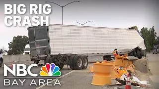 Thumbnail: Big rig crash blocks lanes on I-238 in San Leandro after driver falls asleep