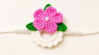 Thumbnail: Easy & Beautiful Crochet Flower Rakhi 🌸 | Pearl Rakhi Making Tutorial 💝💝