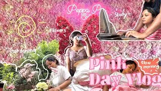 Thumbnail: Pink VLOG 🌤️🎀 Study•📖⏰| Flowers 🌸🧸 •Surprises 🌙