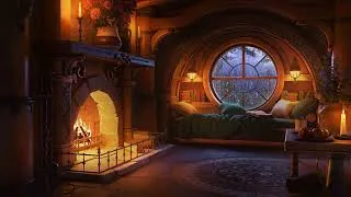 Thumbnail: Fall Asleep to Rain and Fireplace Sounds | The Hobbit Nook