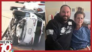 Thumbnail: Woman reunites with rescuer who pulled her from I-490 crash