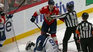 Thumbnail: Matthew Tkachuk throws roughing shots at Nikita Kucherov