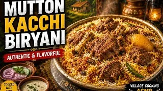 Thumbnail: Authentic Mutton Kacchi Biryani 🍖🍚 | Ghibli Inspired Cooking ASMR | Cozy Bengali Village Life 🌿✨