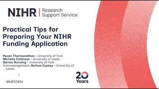 Thumbnail: Practical Tips for preparing your NIHR funding application, NIHR Funding Guidance Webinar 2026
