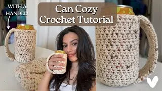 Thumbnail: can cozy WITH A HANDLE crochet tutorial - quick & easy for beginners 🤎 #crochet #crochettutorial