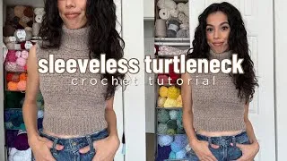 Thumbnail: Easy Sleeveless Crochet Turtleneck Sweater - Free Written & Tutorial Pattern
