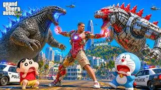 Thumbnail: GTA 5 : Franklin & Shinchan 🤣 Godzilla vs Mechagodzilla 🦖😱 Full Fun #bommalu #gta5telugu #gta5